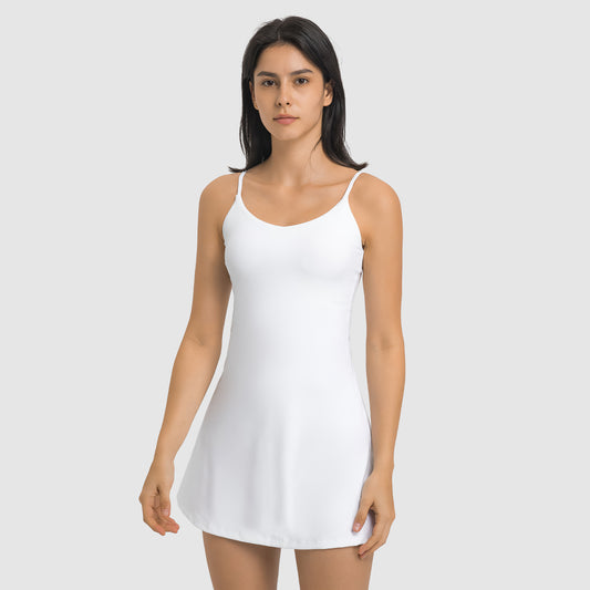 This women's thin strap tennis dress/sports skirts with shorts offers the ultimate comfort and keeps you cool during those intense tennis matches. The fabric is very light and soft, just like the second layer of skin put on it as if there is nothing. Its ultra flexible and can stretch to enable you to reach those tricky low balls and execute offense when under pressure. 