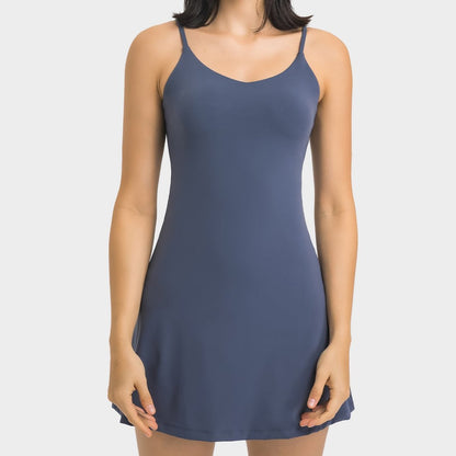 Valo Thin Strap Tennis Dress with Shorts Blue